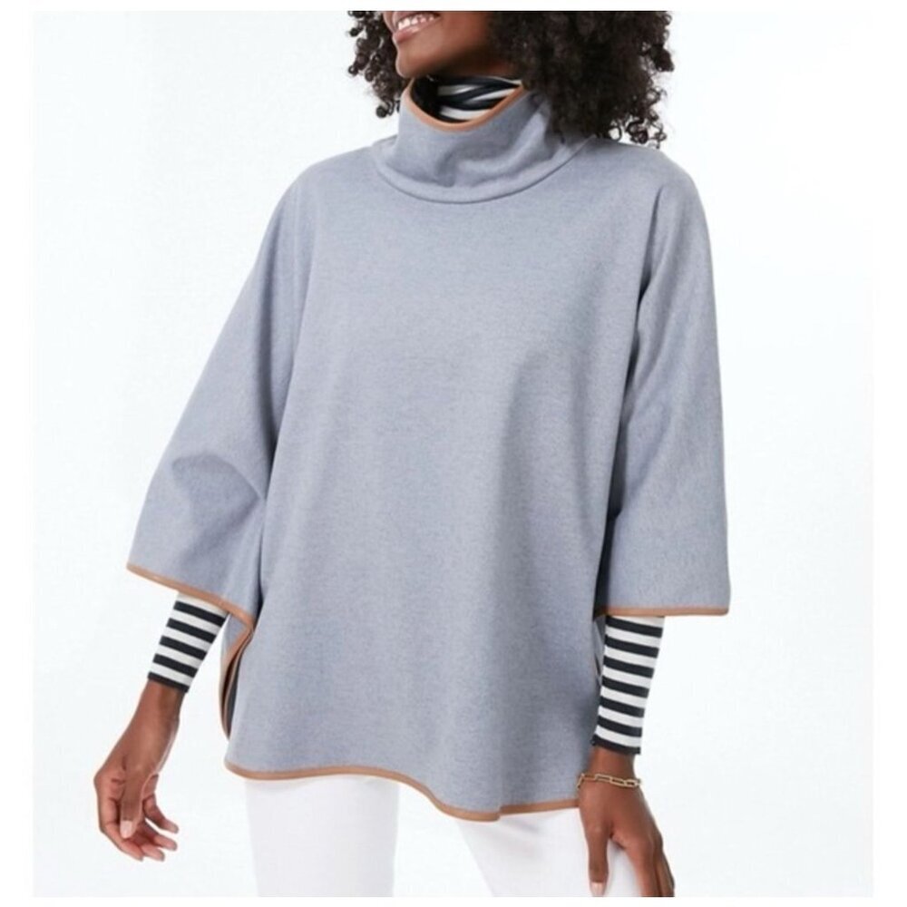 Tuckernuck Blue Piper Poncho Funnel Neck OS Leather Trim